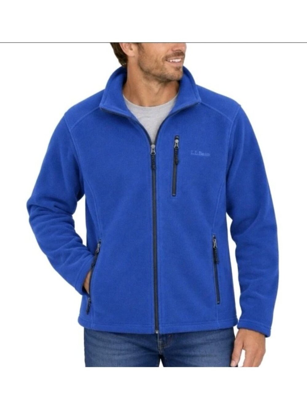 LL Bean Blue Trail Fleece Full-Zip Jacket Pockets Sixe XL Outdoor